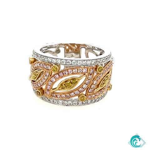 18KW Natural Fancy Yellow & Pink Diamond Band