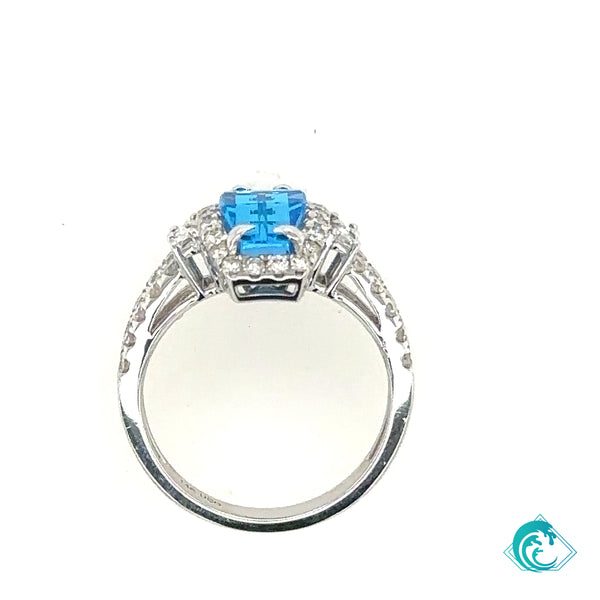 14KW Blue Topaz Diamond Ring