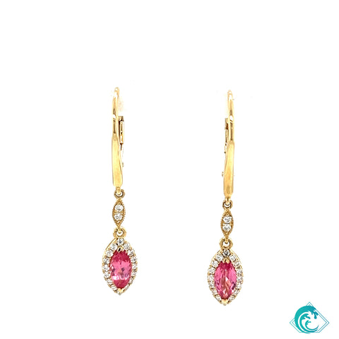 14KY Pink Spinel Dangle Earrings