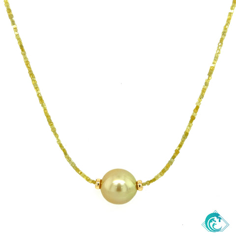 14KY Yellow Diamond & Rare Tahitian Pearl Necklace