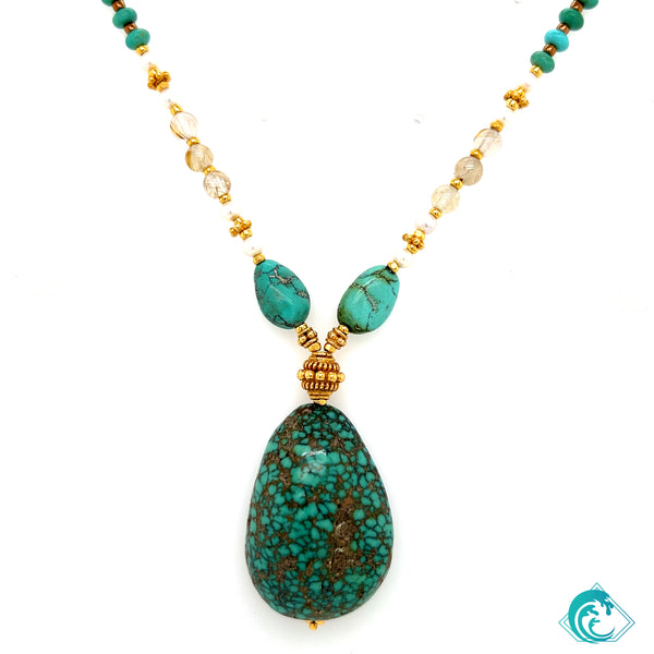 Vermeil Turquoise Freshwater Pearl Necklace