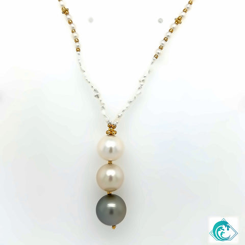 Vermeil Triple South Sea Pearls & Akoya Keshi Necklace