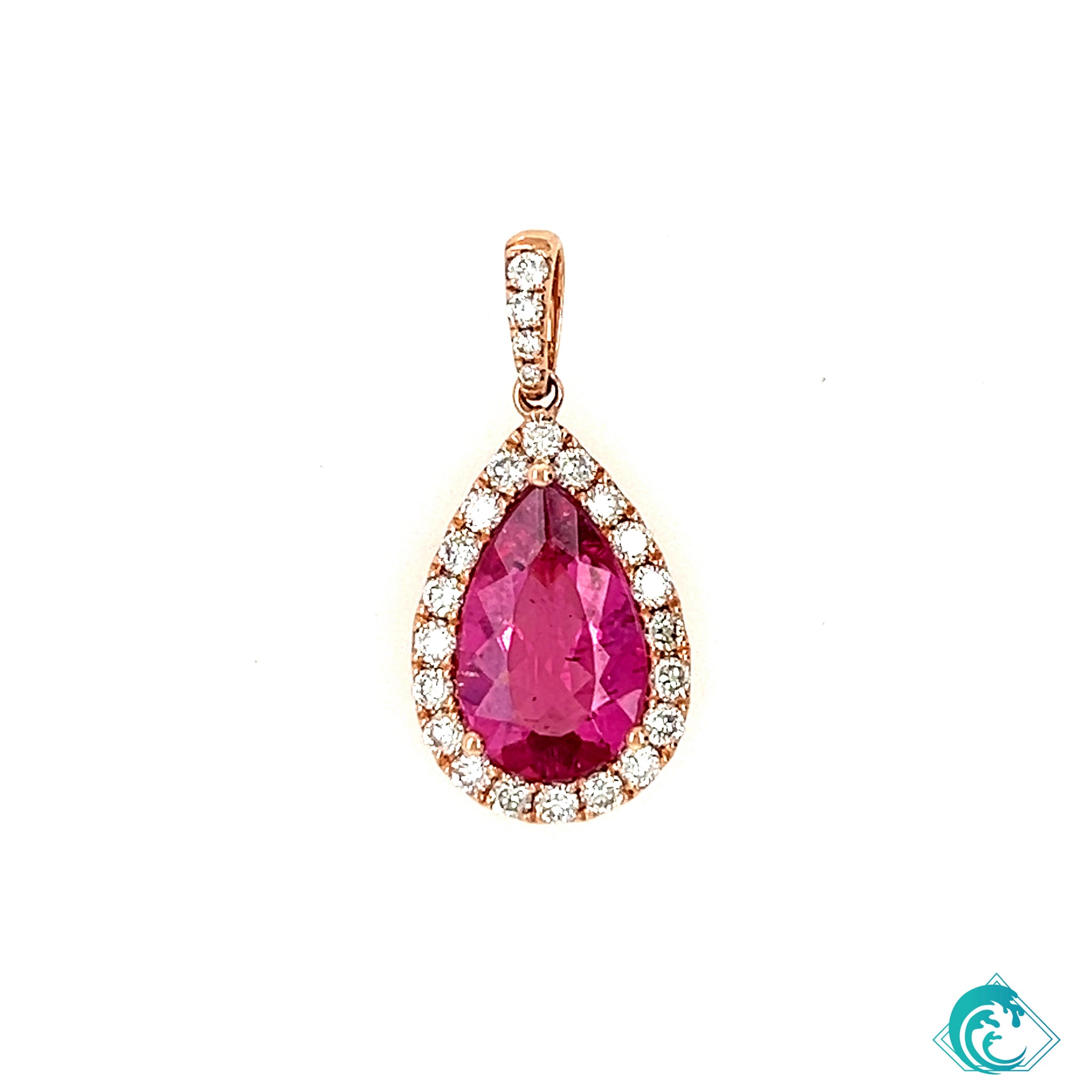 14KR Pink Tourmaline Diamond Pendant