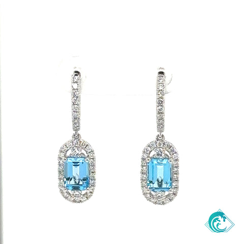 14KW Blue Topaz Diamond Hoop Earrings