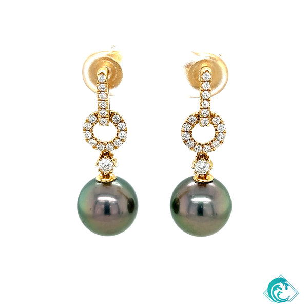 18KY Tahitian Pearl Diamond Circle Earrings