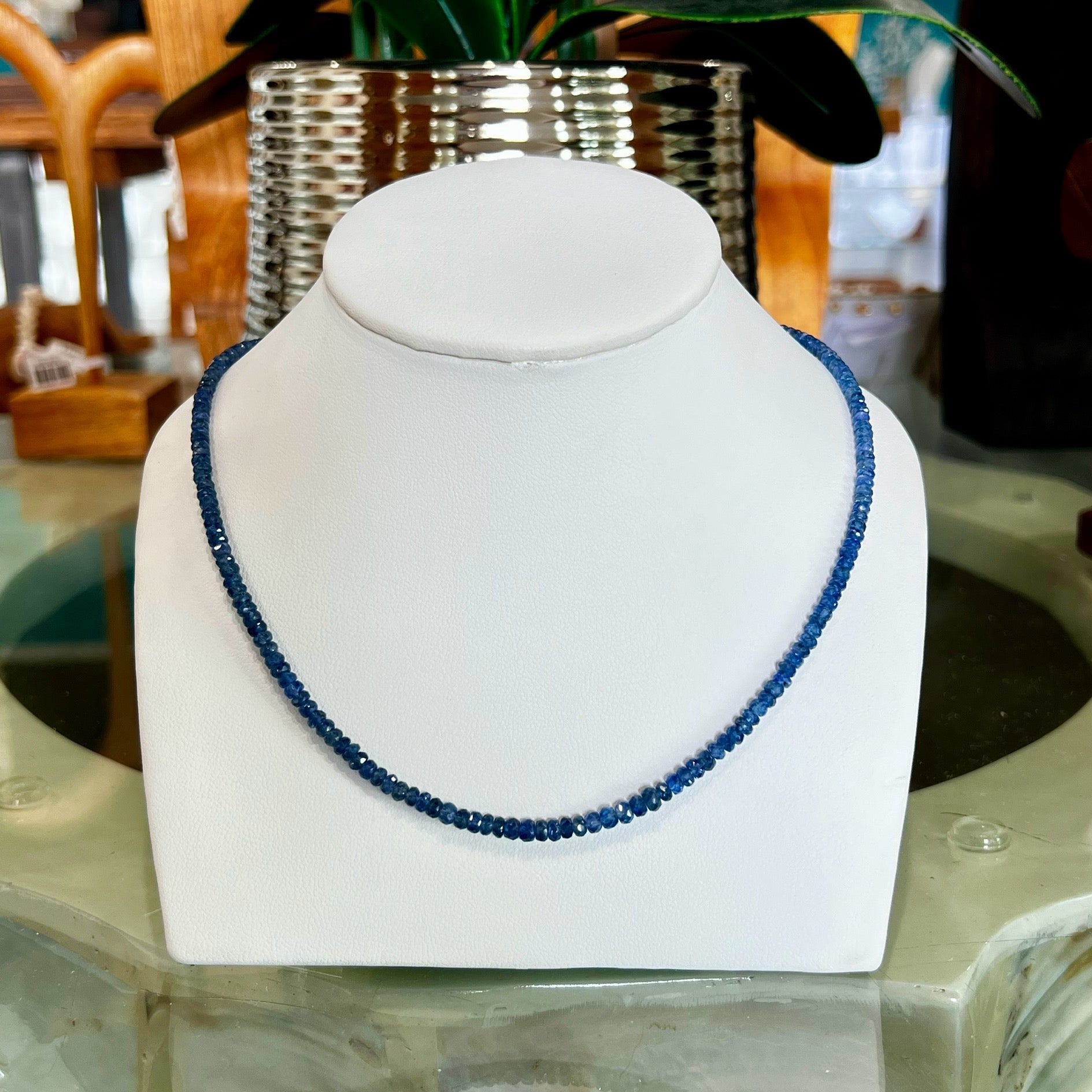 14KW Blue Sapphire Beaded Necklace