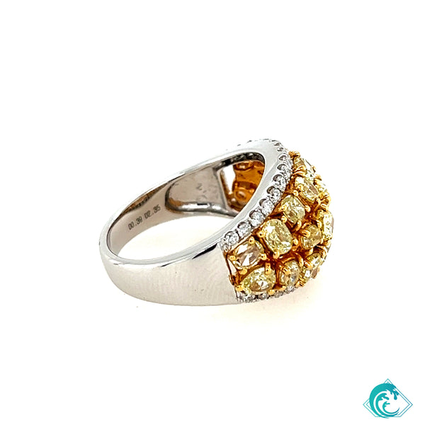 18KW Natural Fancy YellowMix Cut Diamond Ring