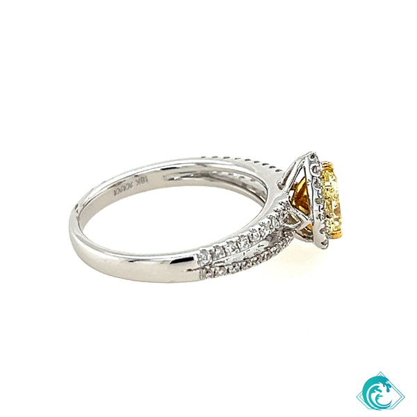 18KW Natural Pear Yellow Diamond Ring