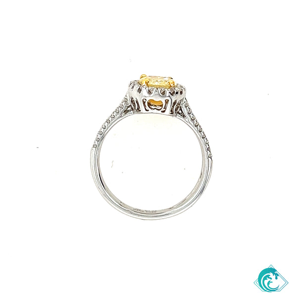 18KW Natural Yellow Diamond Engagement Ring GIA