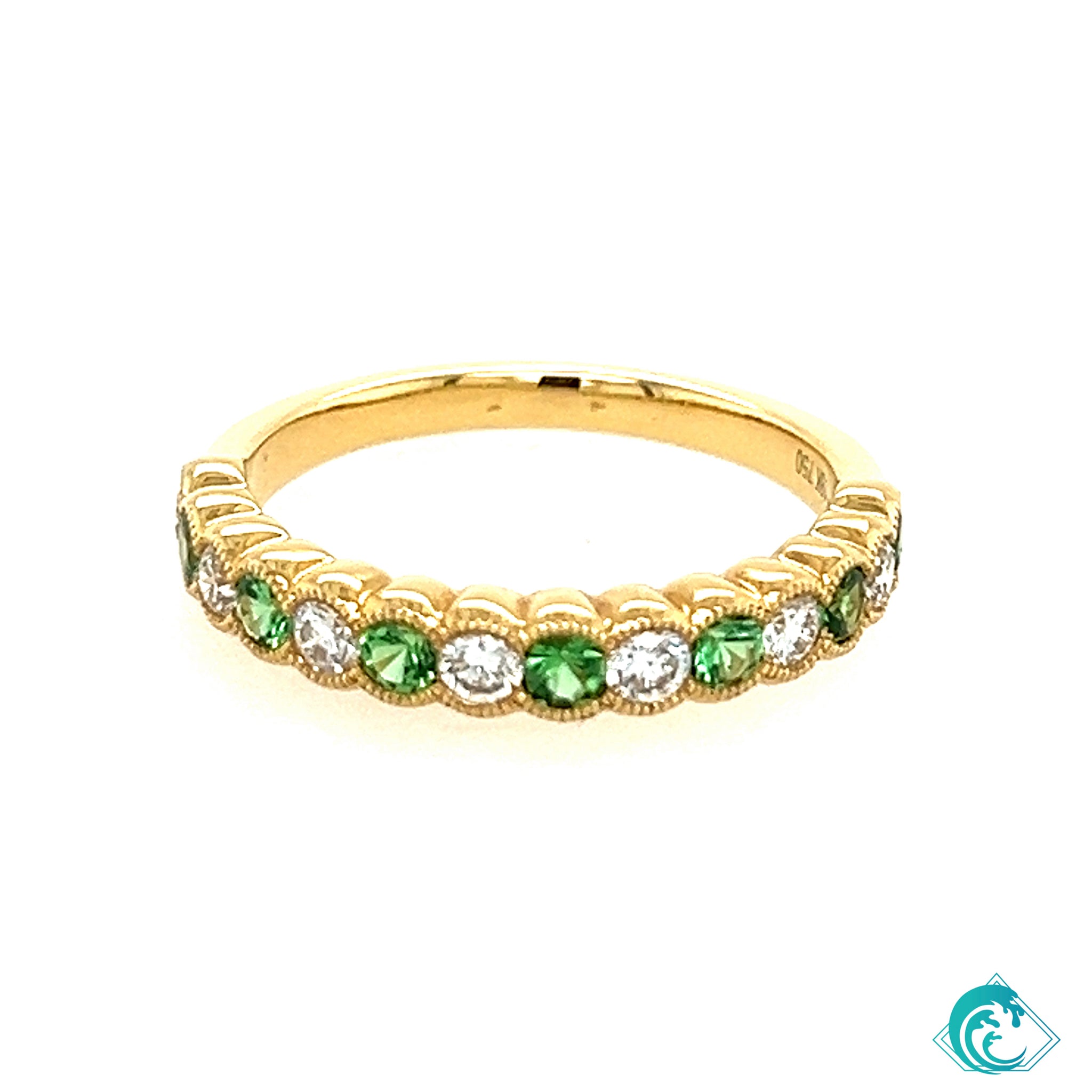 18KY Tsavorite & Diamond Dainty Band