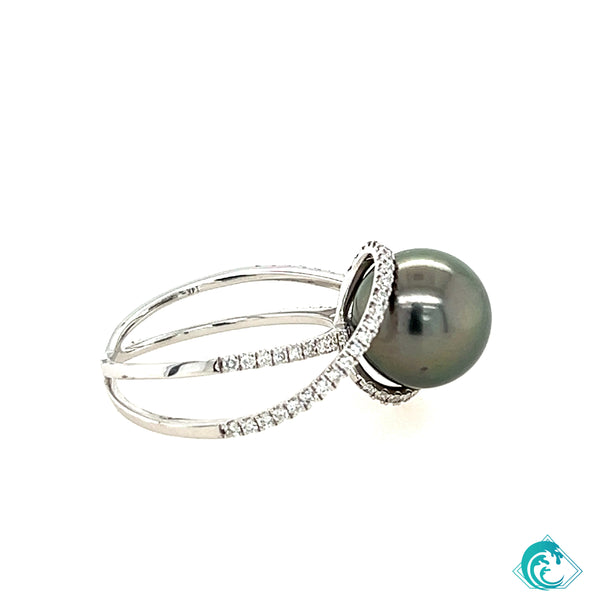 14KW Tahitian Pearl & Diamond Ring