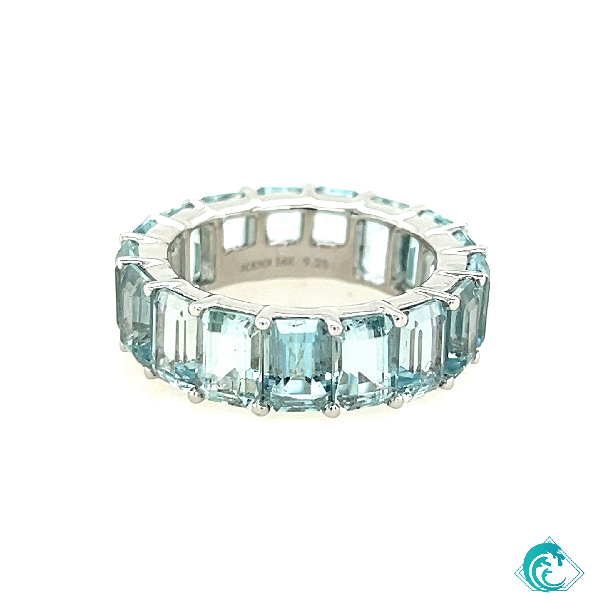 14KW Emerald Cut Aquamarine Eternity Band