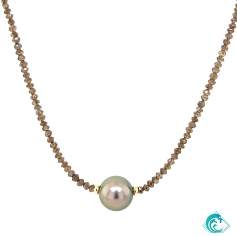 14KY Cognac Diamond & Tahitian Pearl Necklace