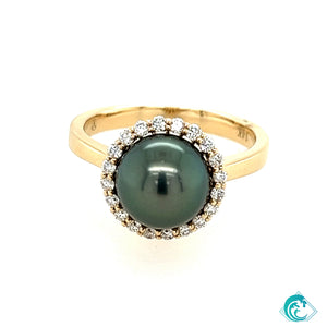 14KY Tahitian Pearl & Diamond Halo Ring