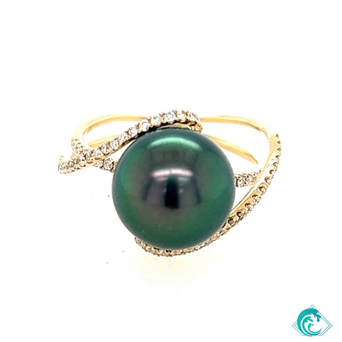 14KY Tahitian Pearl Aubrey Diamond Ring