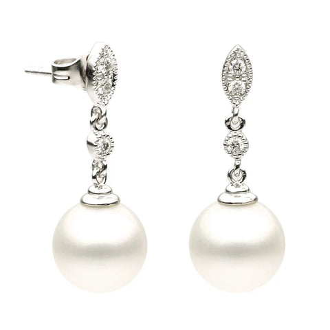 14KW Freshwater Pearl Diamond Earrings