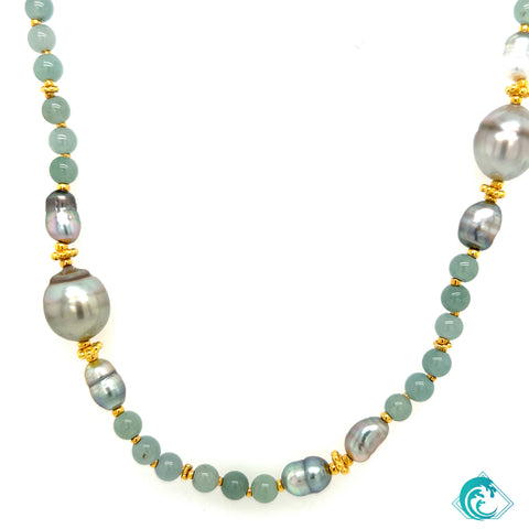 Vermeil Tahitian & Keshi Pearl Jade Necklace