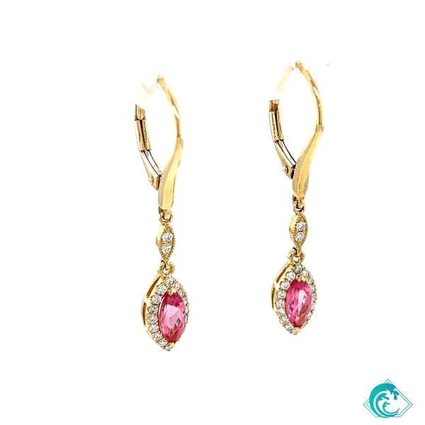 14KY Pink Spinel Dangle Earrings