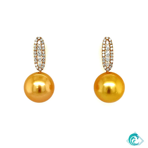 18KY Ray Golden Indonesian Pearl & Diamond Earring
