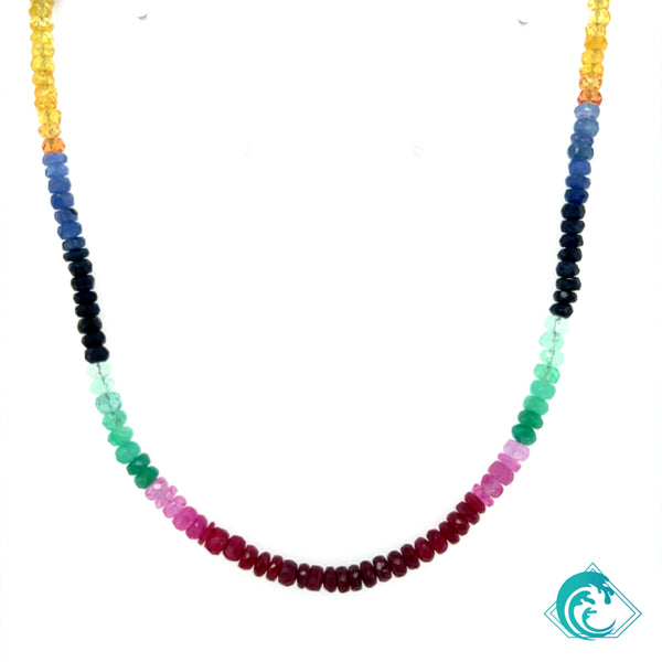 14KY Sapphire, Ruby & Emerald Beaded Necklace