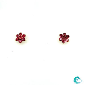 18KY Keiki Flower Ruby Stud Earrings