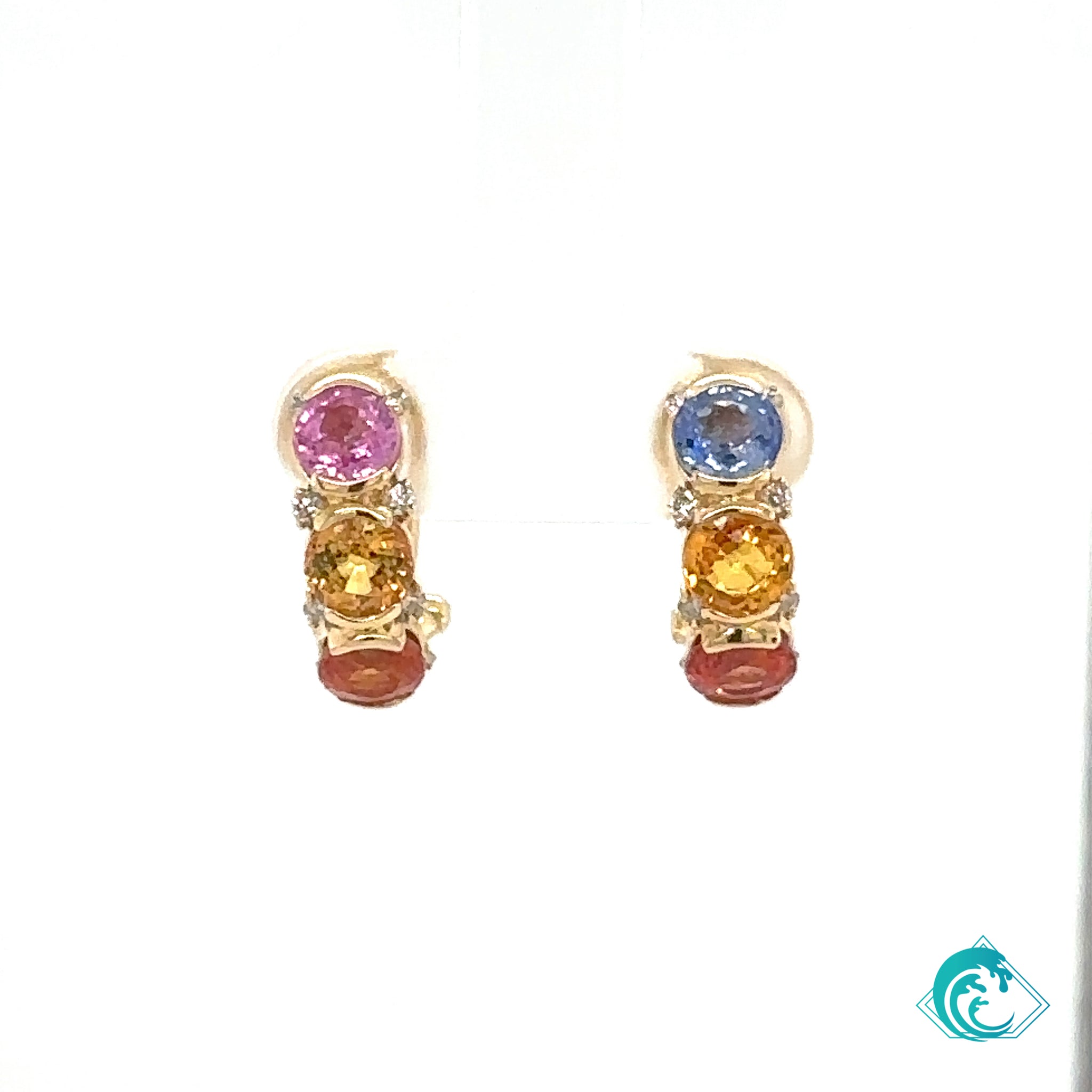 14KY Multicolor Sapphire Hoop Earrings
