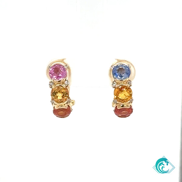14KY Multicolor Sapphire Hoop Earrings