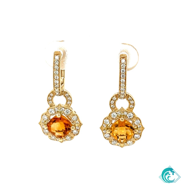 14KY Citrine Cushion Cut Earring