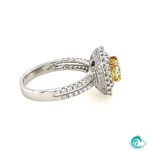 18KW Fancy Yellow Diamond Engagement Ring