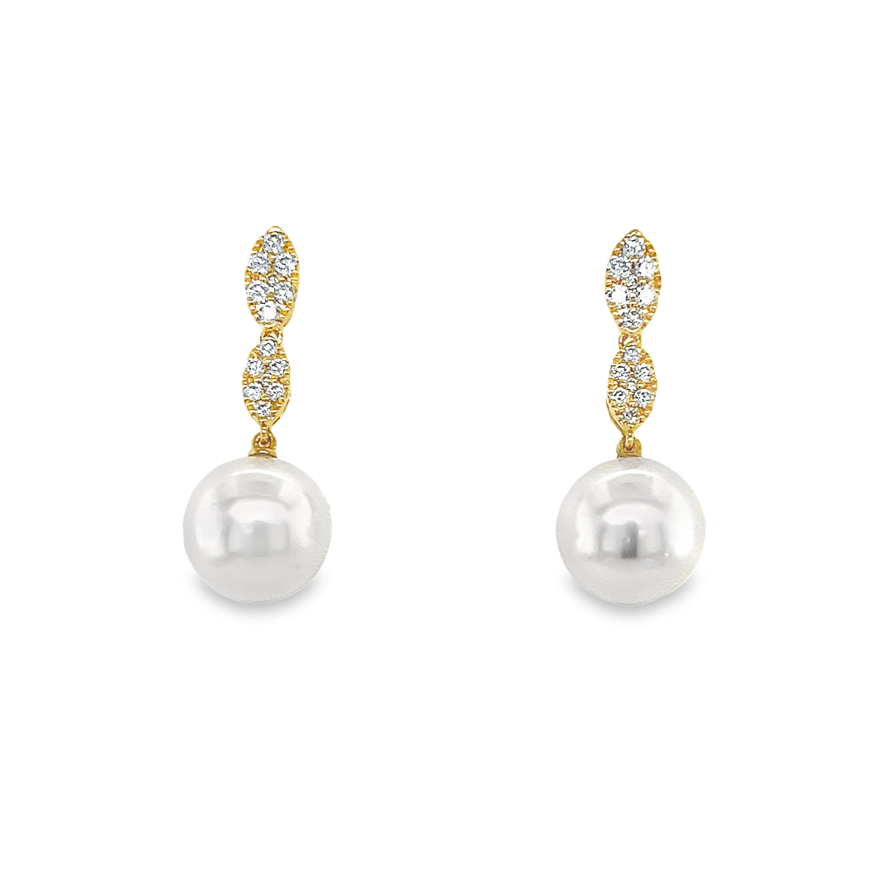 18KY Freshwater Pearl Diamond Dangle Earrings