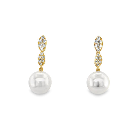 18KY Freshwater Pearl Diamond Dangle Earrings