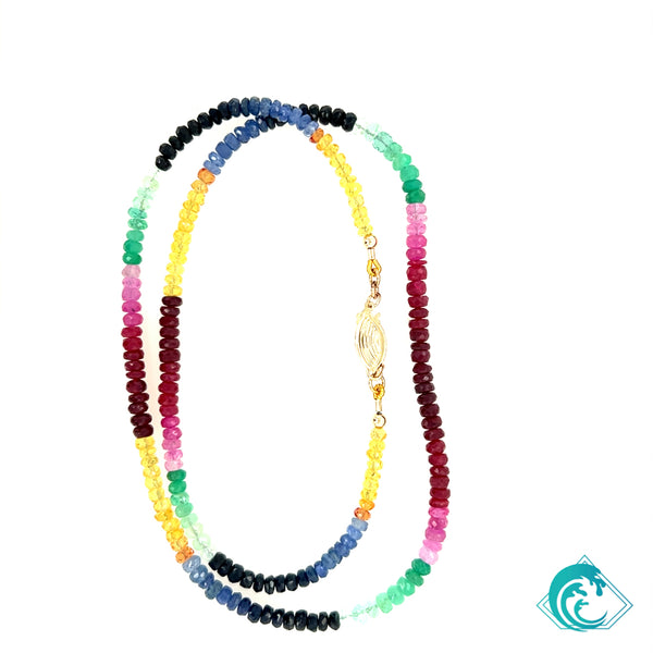 14KY Sapphire, Ruby & Emerald Beaded Necklace