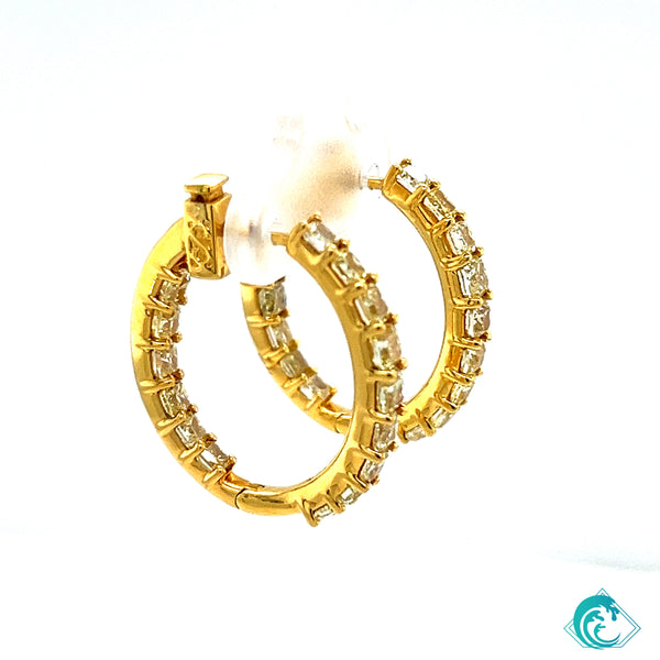 18KY Natural Fancy Yellow Diamond Hoop Earrings