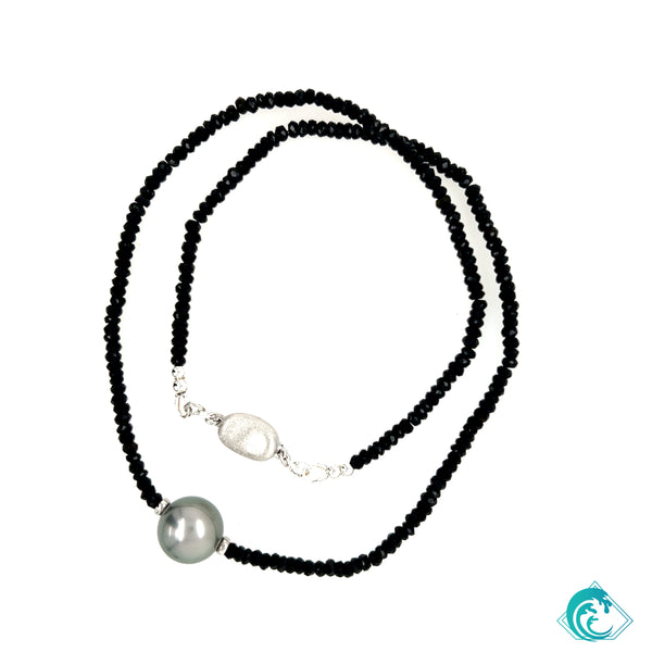 Black Tourmaline and Tahitian Pearl Necklace