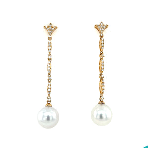 18KY Australian Pearl Diamond Dangle Earrings