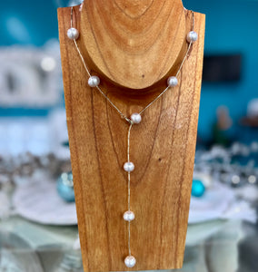 18KY White Australian Pearl Lariat Necklace