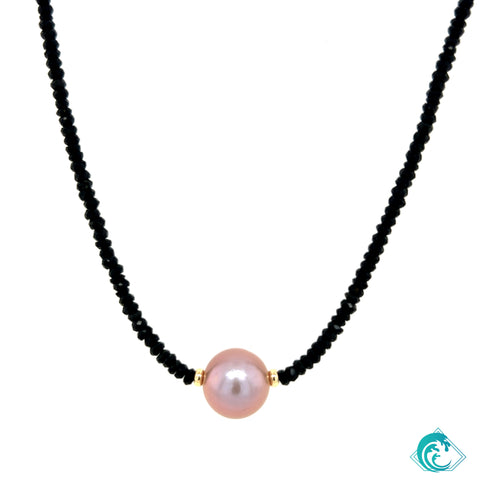 GF Black Tourmaline & Pink Edison Pearl Necklace