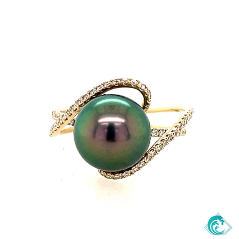 14KY Tahitian Pearl Aubrey Diamond Ring