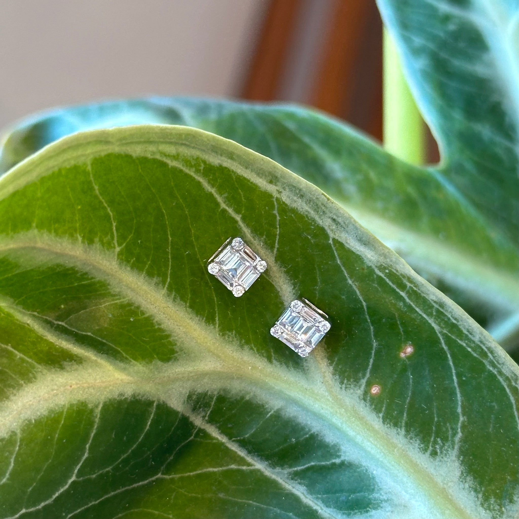 18K Baguette Square Shape Diamond Studs