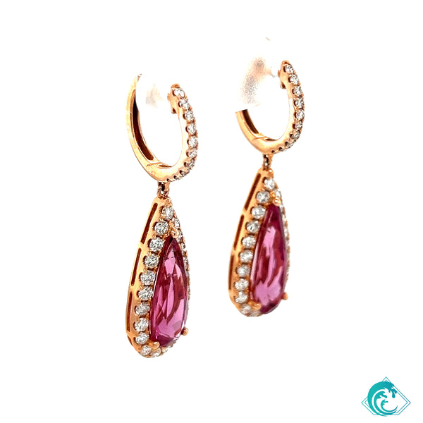 14KR Pink Tourmaline Drop Earrings