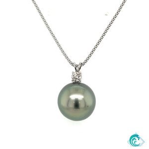 18KW Bella Tahitian Pearl & Diamond Pendant