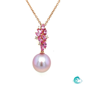 18KR Pink Pearl & Sapphire Pendant