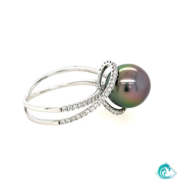 14KW Tahitian Pearl & Diamond Lu Ring