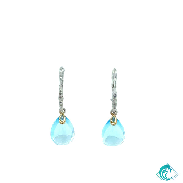 14K Blue Topaz & Diamond Dangle Earrings