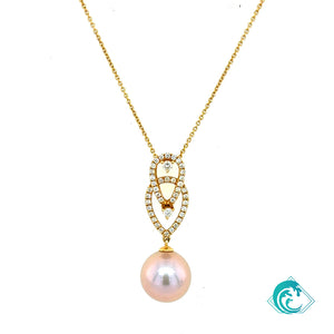 18KY Pink Pearl & Diamond Pendant