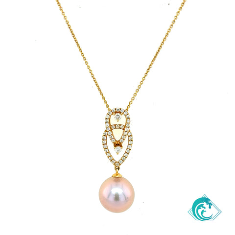 18KY Pink Pearl & Diamond Pendant