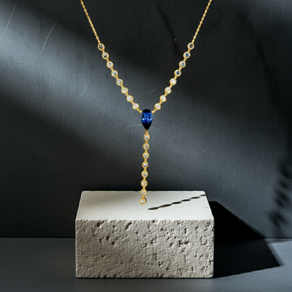 18KY Blue Sapphire & Diamond Lariat