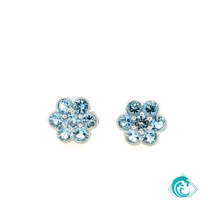 14KW Aquamarine Flower Stud Earrings