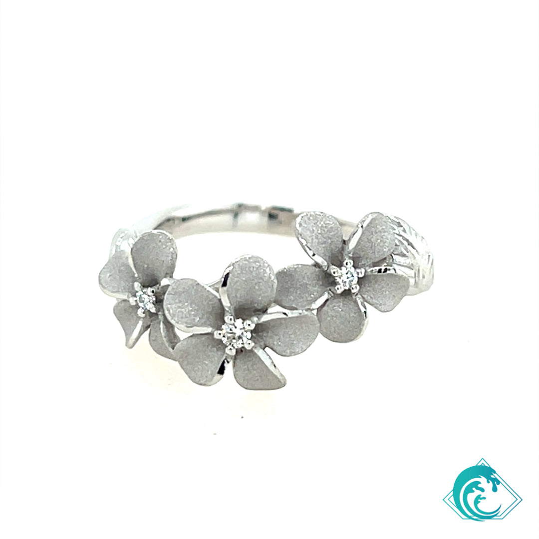 14KW Plumeria & Diamond Lei Ring