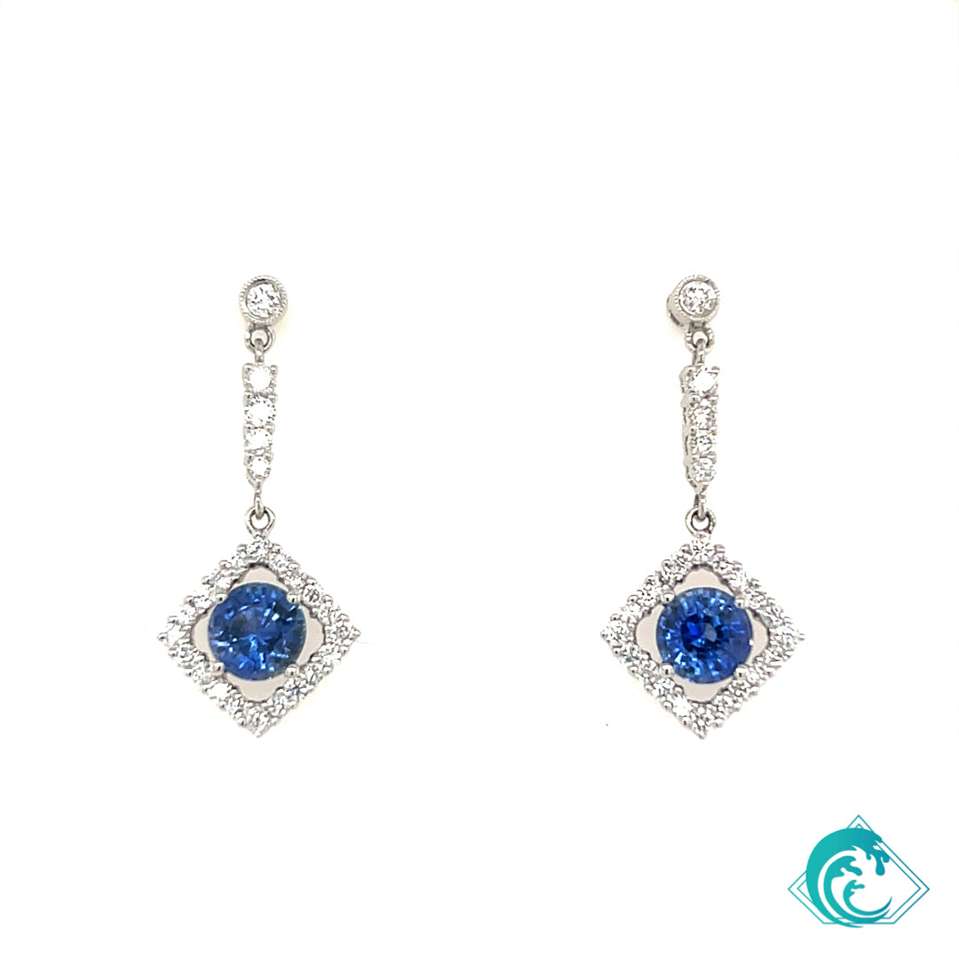 18KW Blue Sapphire Dangle Earrings